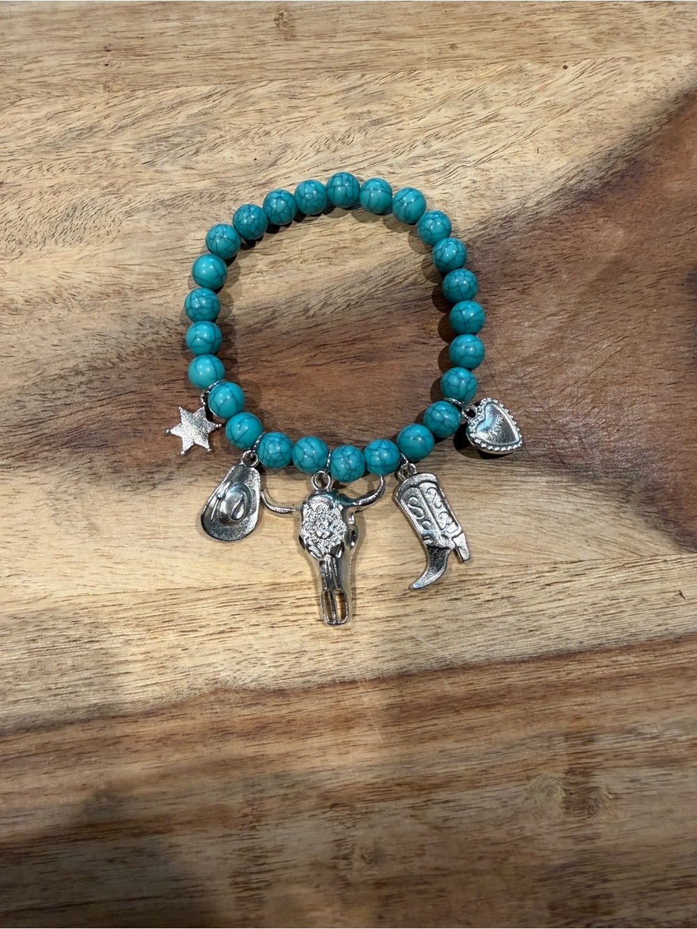 Turquoise Beaded Western Charm Stretch Bracelet
